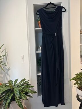 Lauren Ralph Lauren Navy Cowl Neck Dress  Sheath Cocktail Wedding Guest Size 4